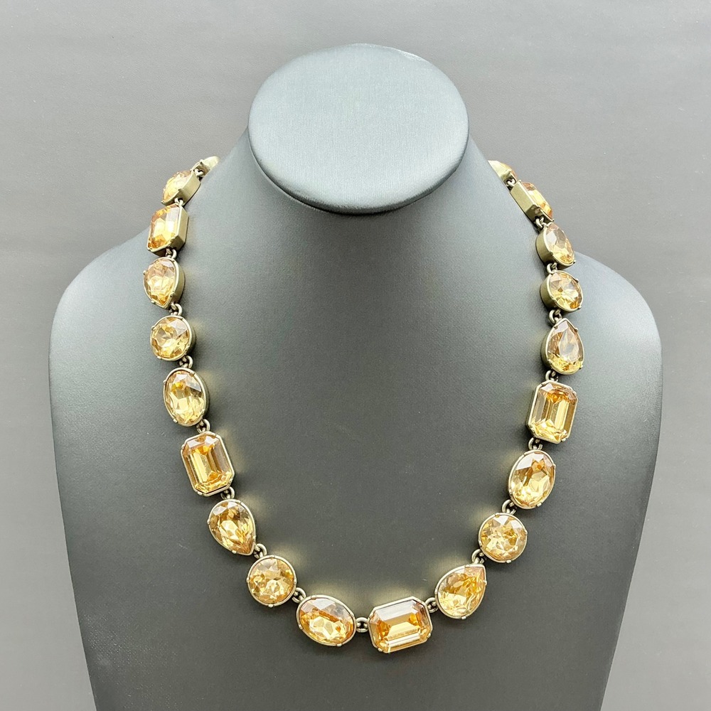 J Crew Necklace Women Gold Yellow Mixed Gemstone Statement Collar Jewelry 19"